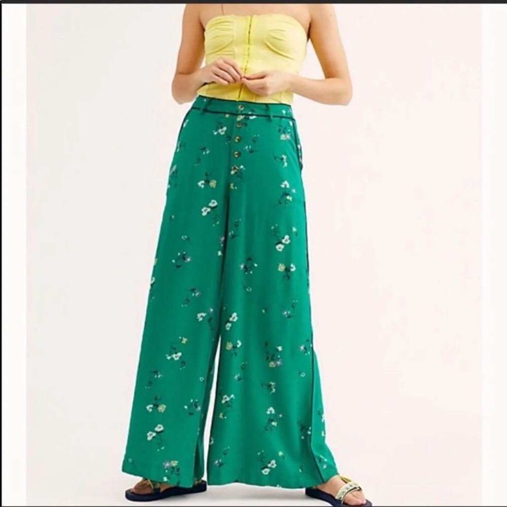 NWT Free People Bennie Pant Lucky Green Combo